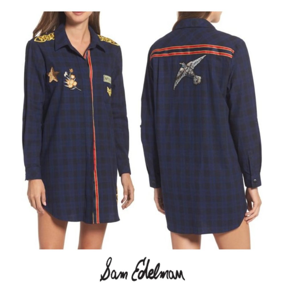 Sam Edelman Patch Embellished Plaid Sleep Shirt